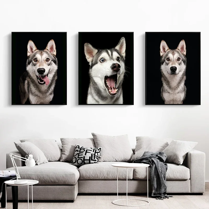 Animal Modern Black and White Husky Dog Canvas Painting for Posters Prints on The Wall Art Pictures Living Room Home Decor Gift