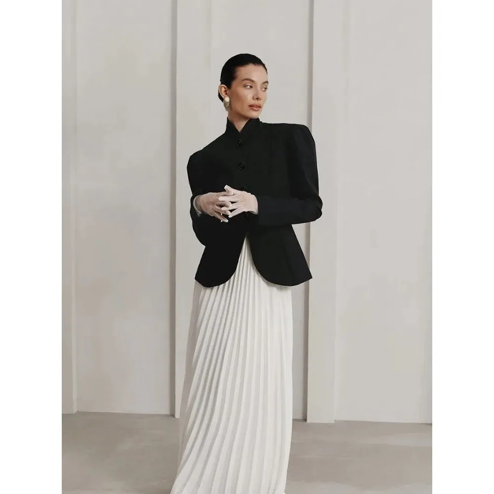 

Ele Women's Bla Cleanfit Sle Synthetic Fiber A-Line Sve Manin Collar Non-Sinking Winter Collection