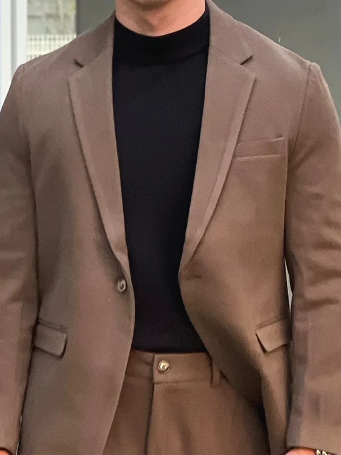 

Retro American Sle Men's Slim Fit Suit Jaet oulder Padded Busin Casual Commute Formal Outerwear Long Sve Single B...