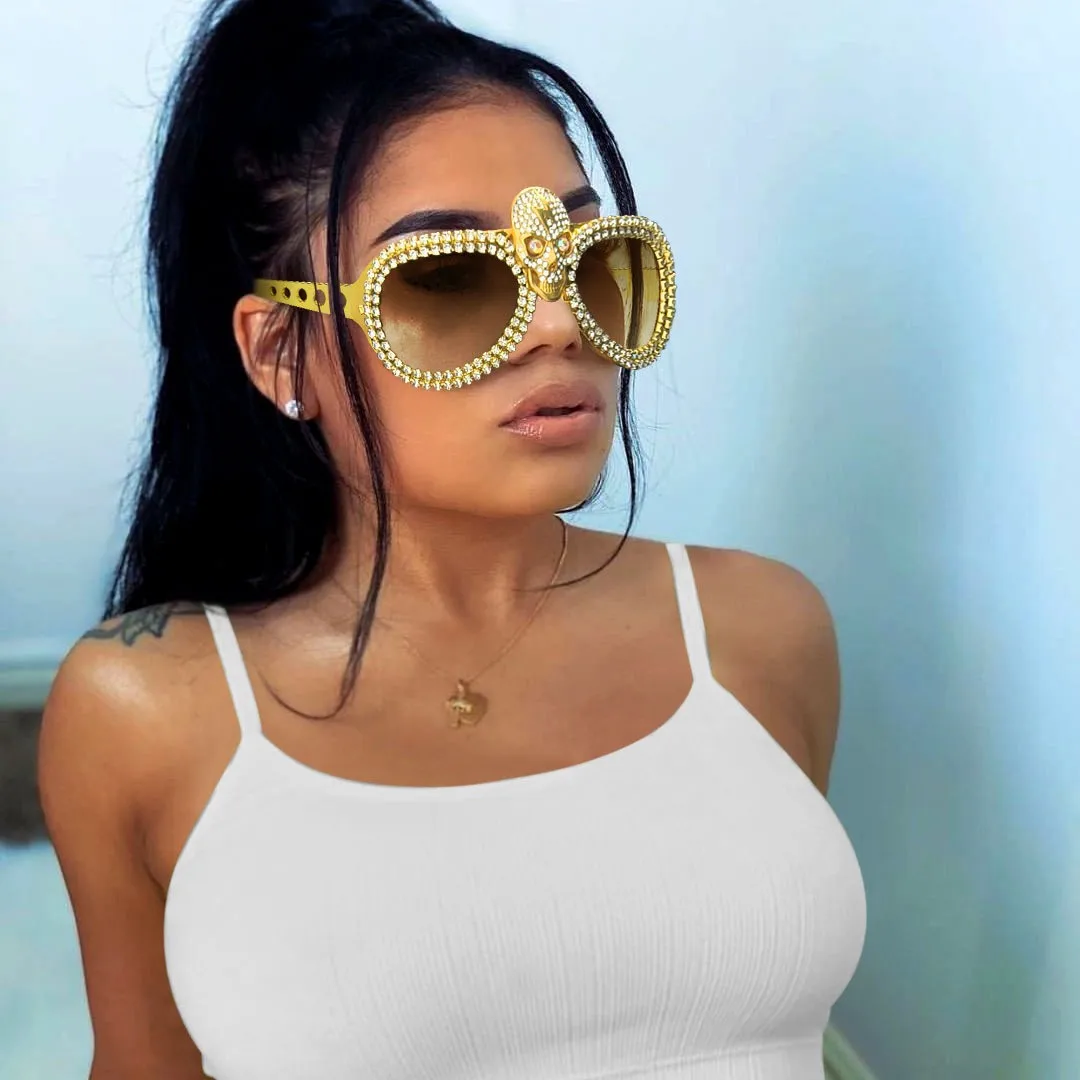 New Luxury Designer Disco Sunglasses Women Rock Star Cool Golden Heavy Metal Skull Luxury mens sunglasses Cosplay Party Glasses