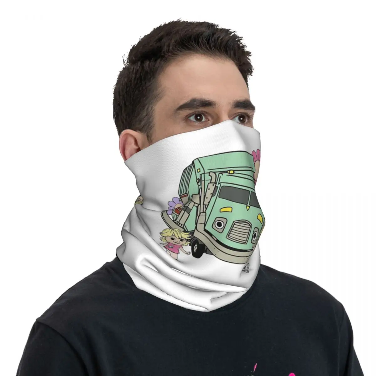 Cachecol facial estampado floral para homens e mulheres, máscara facial de caminhão de lixo, bandana de personagem retrô, polainas de pescoço, esportes ao ar livre, adulto