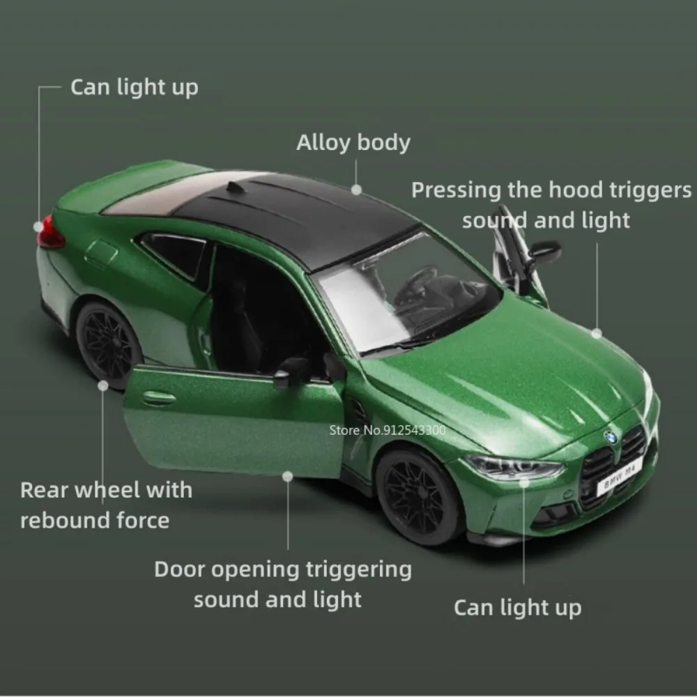 1/32 Toy Car Model BMW M4 with Sound Light Alloy Diecast Pull Back Model Car Boys Toys Birthday Gift Adult Collection Decoration