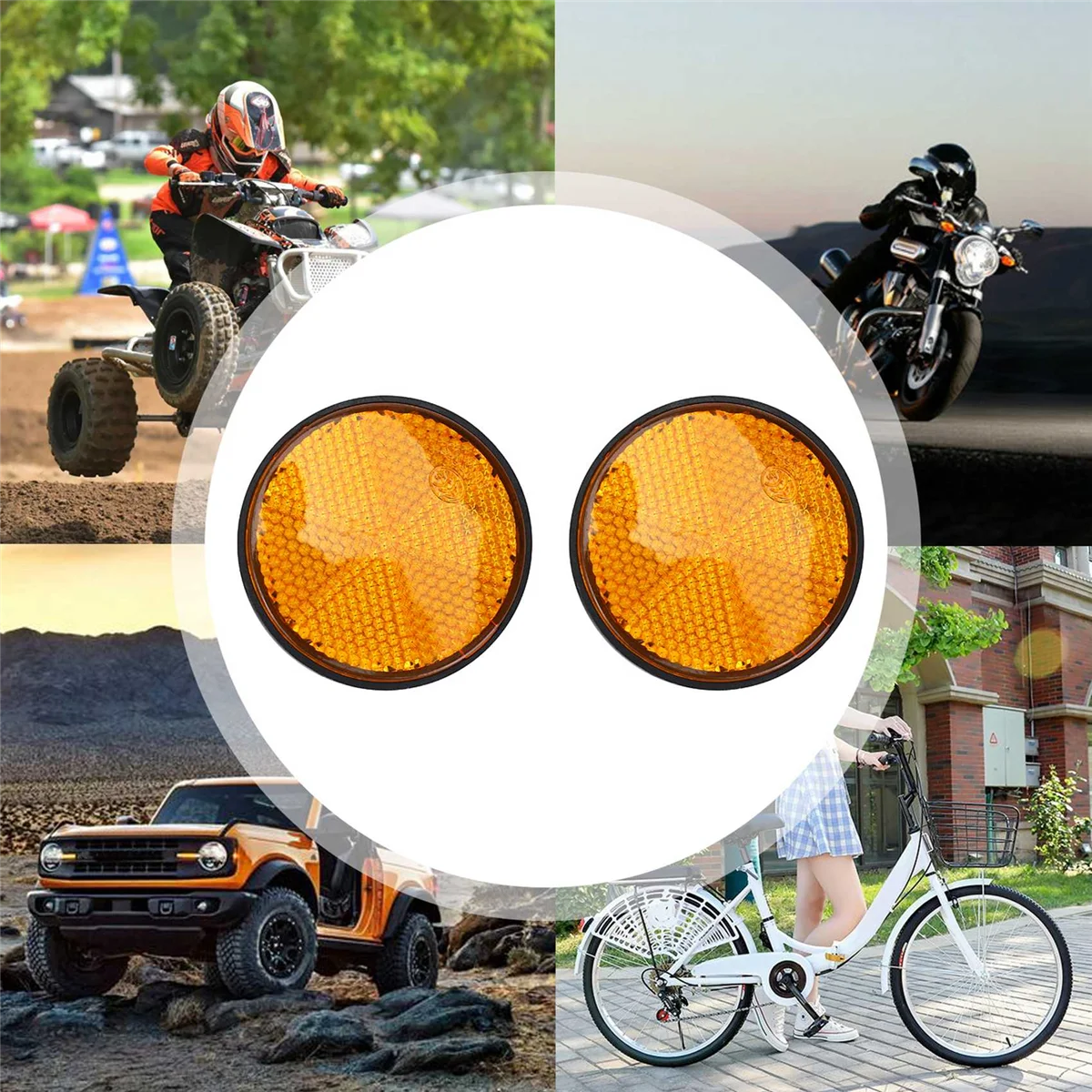 2pcs 2" Round Orange Reflector Universal For Motorcycle ATV Dirt Bike