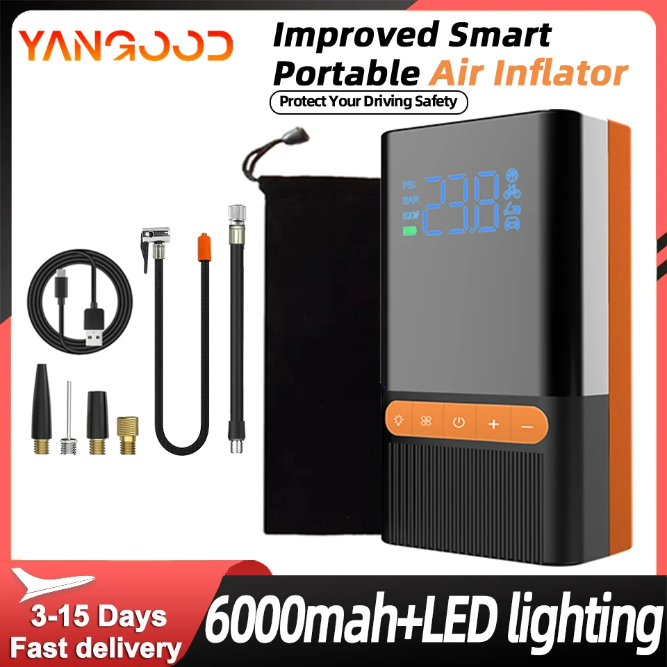 

Yangood Portable Tire Inflator Pump 6000mAh Air Compressor Fast Inflation Auto Shutoff Portable for Car Bike Motorcycle Balloons