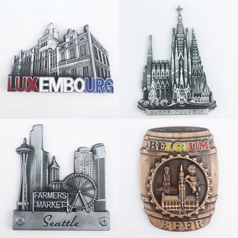 

Famous Resorts Metal Fridge Magnets Brugge Berlin Krakow Sagrada Família Prague Travlling Souvenirs Metallic Fridge Stickers