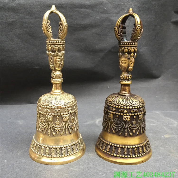 

Pure copper bell Sanqing bell hand rattle. Feng Shui magic tool Yin Yang bell. Buddha head decorative handicraft