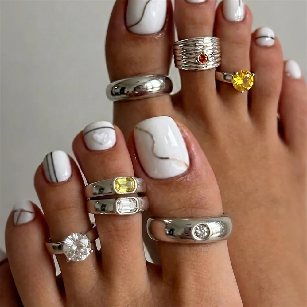 7Pcs/Set Square Zircon Adjustable Toe Rings Set for Women  Anti Tarnish Beach Jewelry Gifts 2026