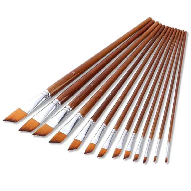 13pcs/set Wooden Nylon acrylic Artist Oblique Head Paint Brushes for Acrylic Watercolor Oil Painting Supplies Art Craft Kit