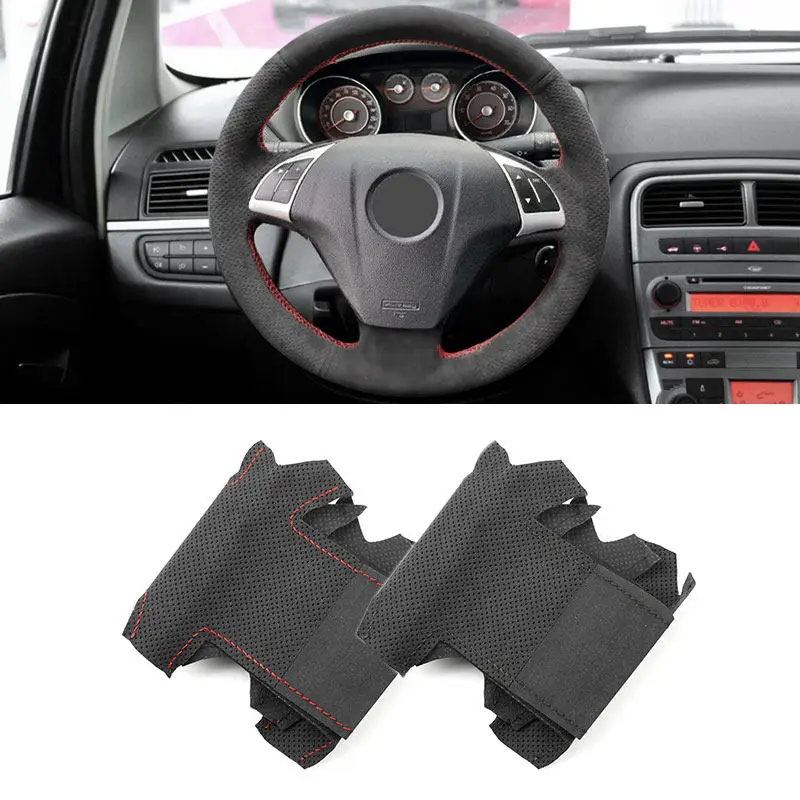 For Fiat Bravo Punto Linea 2007-2019 Doblo Qubo For Opel Combo 2012-2017 Car Steering Wheel Cover Suede Perforated Leather Trim