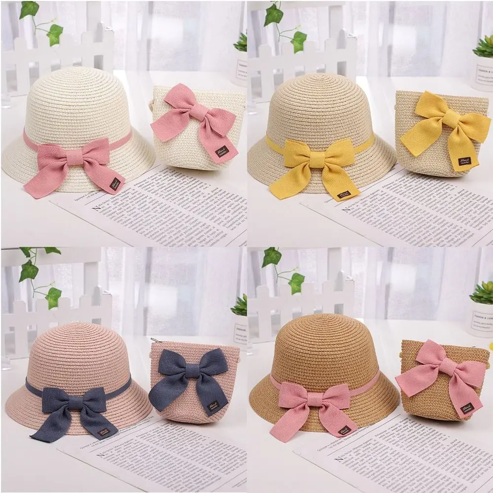 

New Baby Travel Sun Protection Straw Bag Cap Set Beach Hats Sun Hat Crossbody bag Fisherman Hat