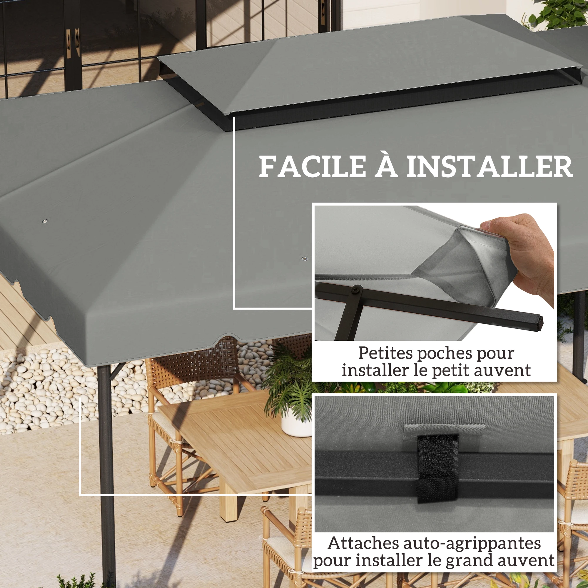 Bild 8: Ersatzplane für Pavillon-Dach, Ersatzplane für Gartenpavillon, Stoff aus Polyester, 4x3 m, hellgrau