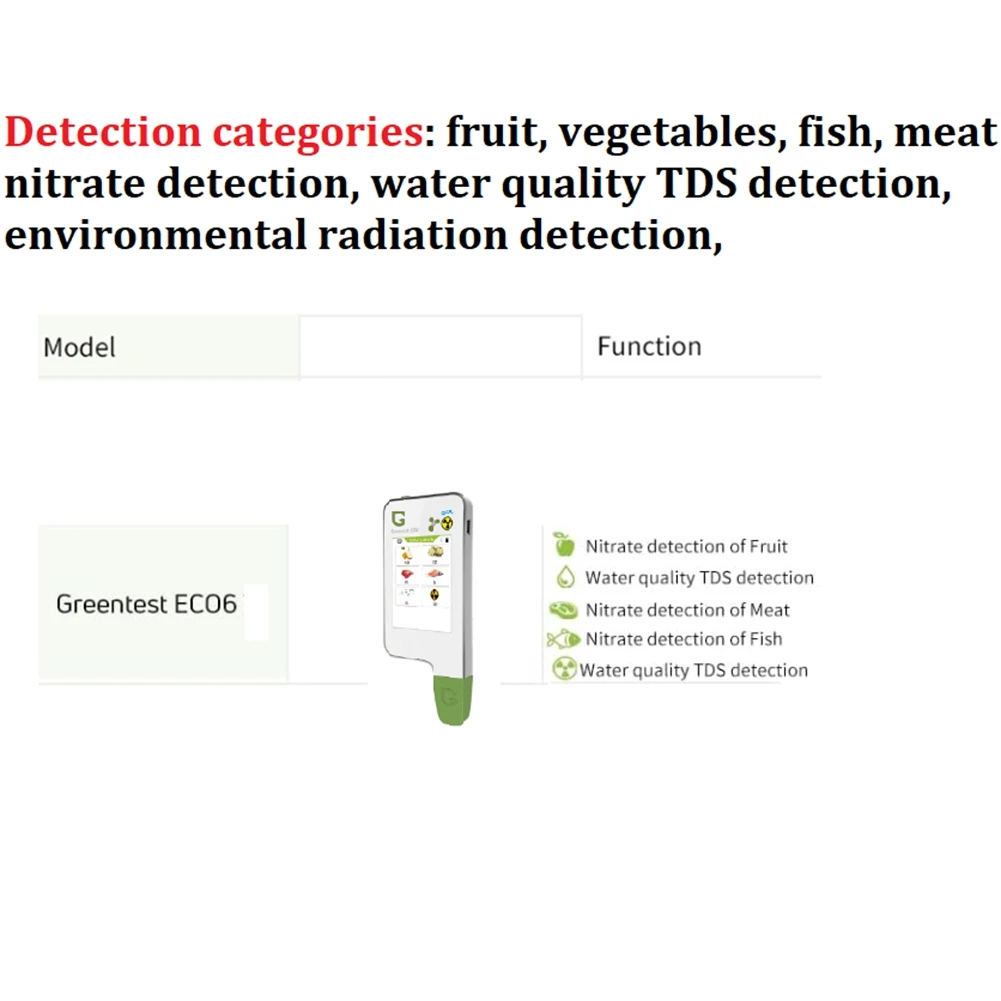 

Greentest ECO6 Nitrate Tester Food Safety Detector Portable Vegetable, Fish, Water, Radiation Nitrate Detection EU Plug HOT