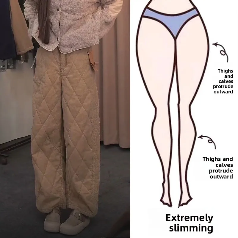 

Khaki Wide Leg Cotton Pants Women's Loose Casual Trousers plus Size High Waist Slimming Autumn Winter Fashion plus Size Clothes