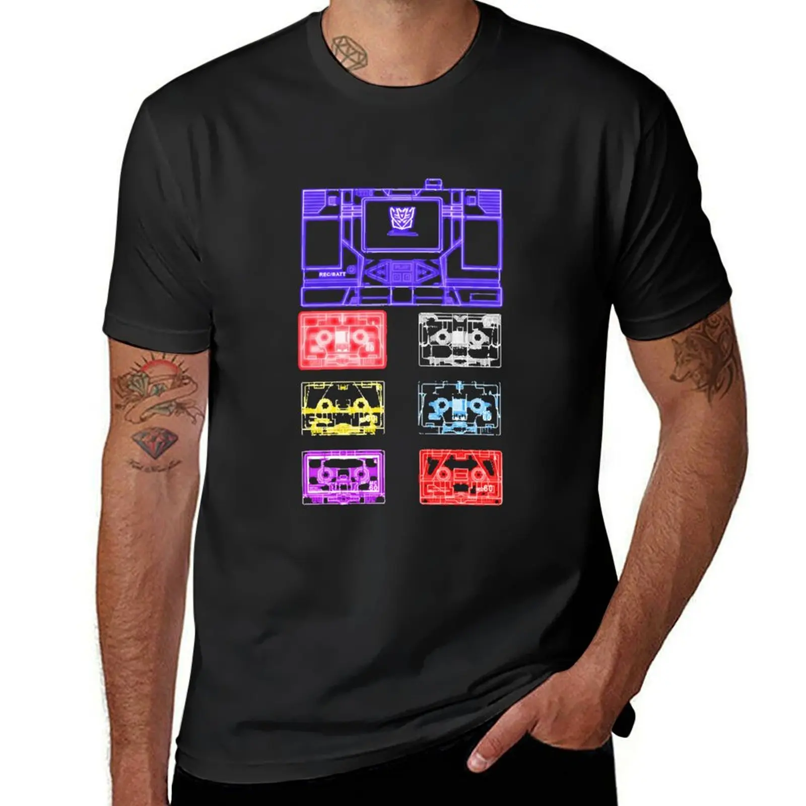 

Masterpiece Soundwave and Cassettes Multicolour tron effect T-Shirt plus size tops sweat customizeds mens plain t shirts