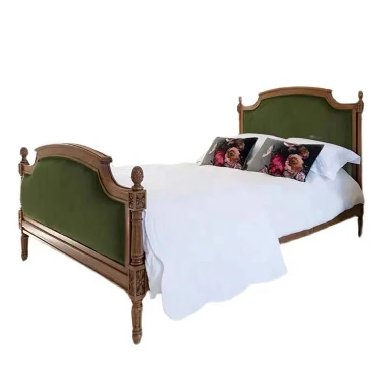 

* American solid oak vintage double bedbed bedroom furniture carved king bed