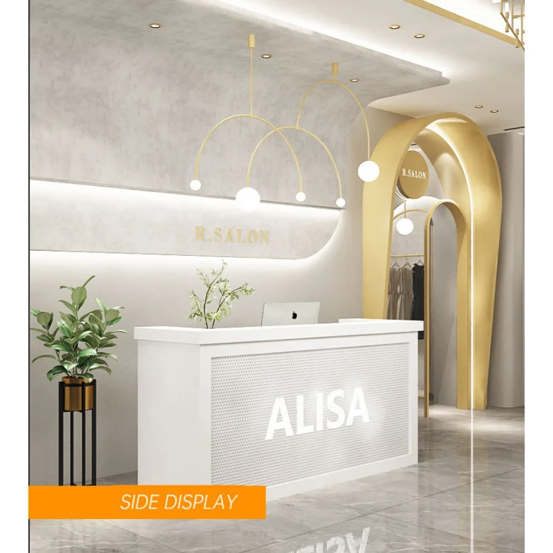 custom.Custom Led Light Wooden Salon Front Desk Reception Counter, Hotel Company Office Furniture Reception Desks