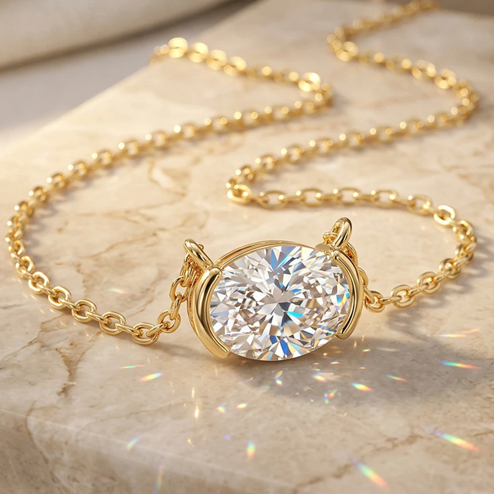 Bezels Set Pendant - 1CT Oval Cut Moissanite Pendant Necklaces
