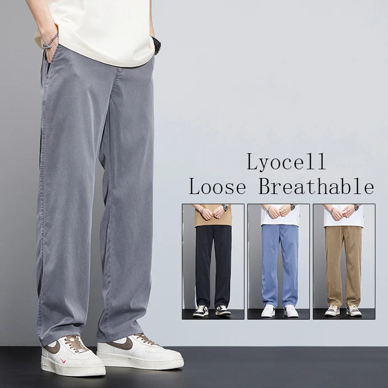 Men's Jeans Summer Ultrathin High Quality Soft Lyocell Fabric Loose Straight Denim Pants Design Casual Trousers Plus Size M-5XL