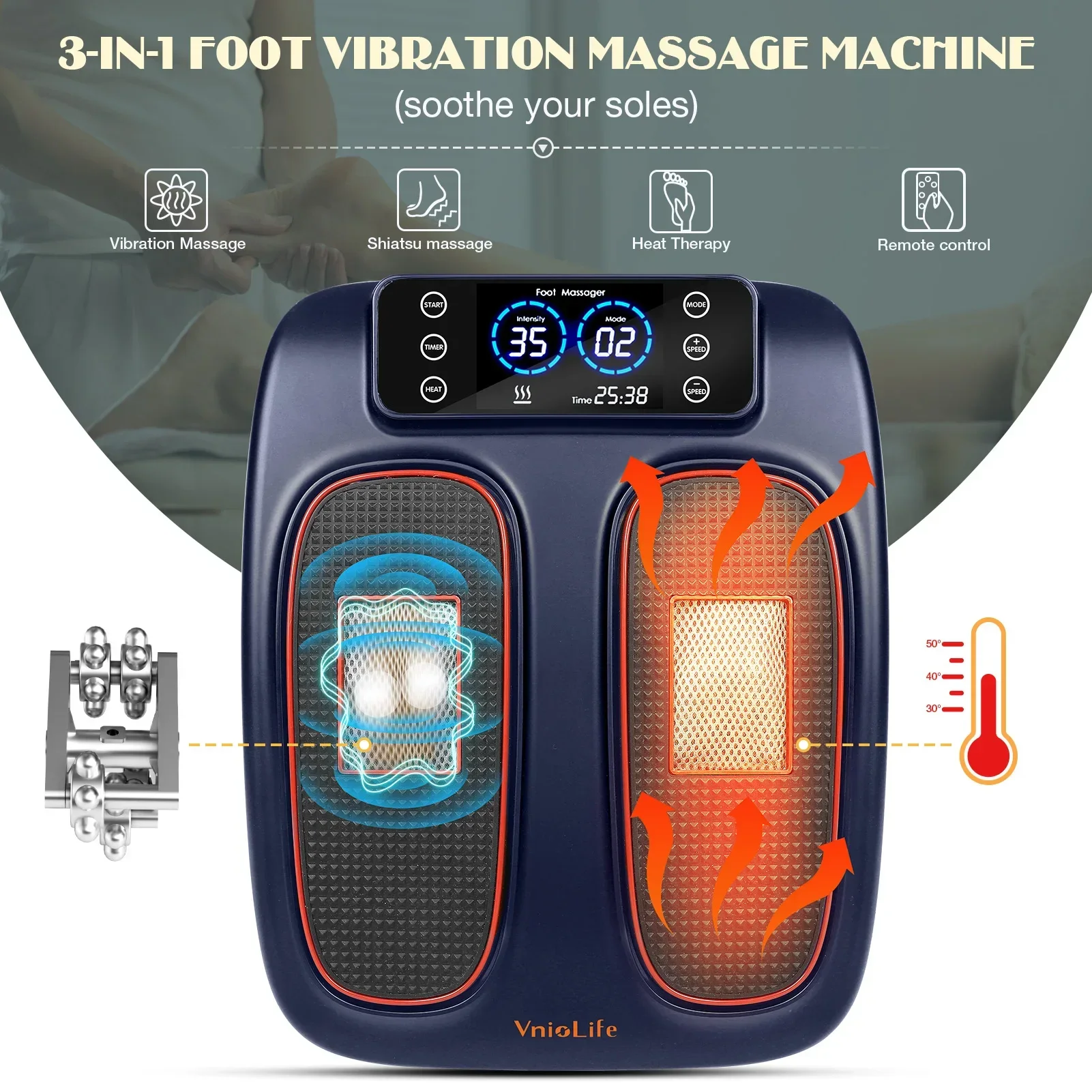 Kneading Shiatsu Heated Vibrating Foot Massage Machine with Reflexology Mat Muscle Stimulator Massager