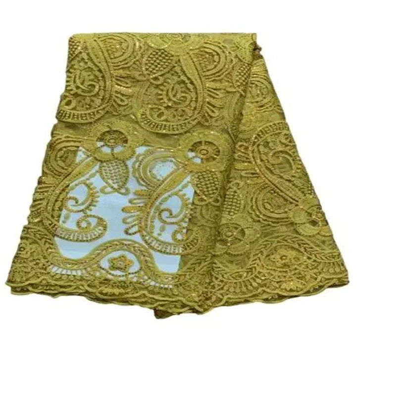 

Latest French Nigerian Guipure Cord Lace Fabric With Sequins 5Yards 2023 African Water Soluble Lace Fabric For Women FLJ618