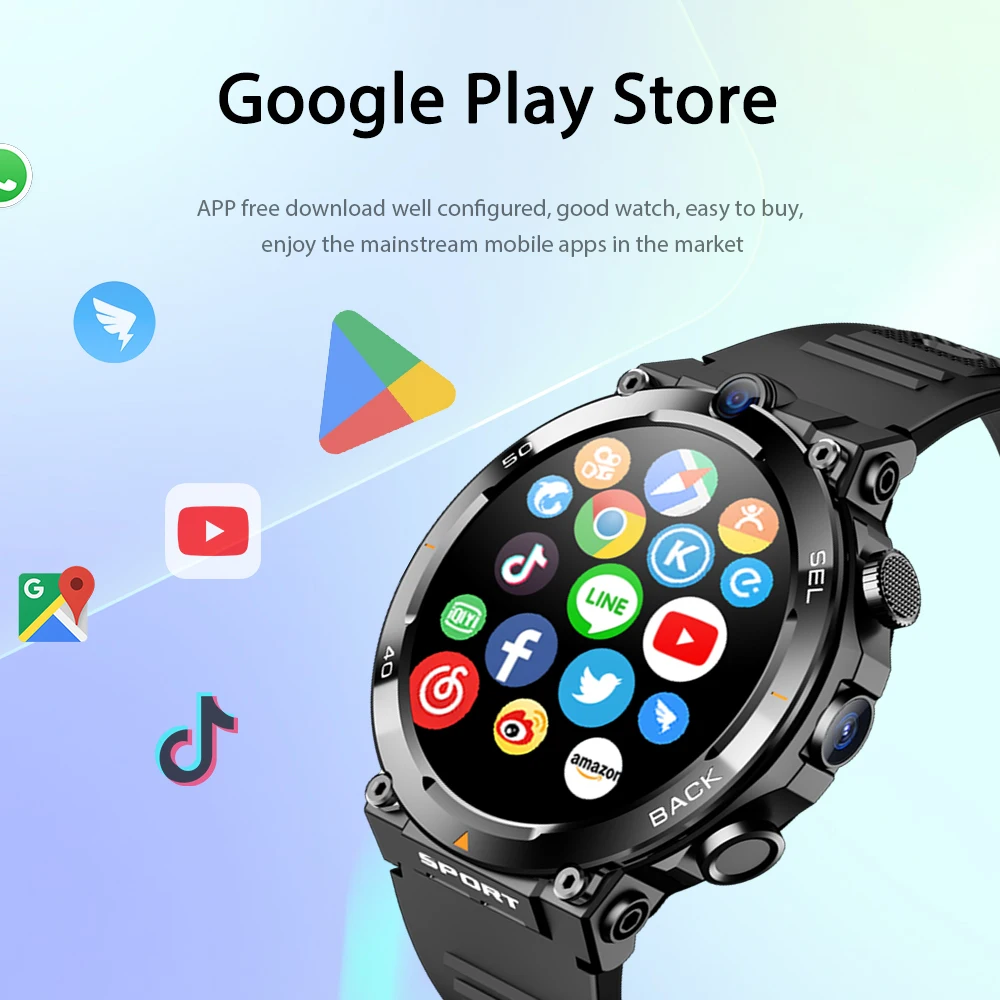 SERVO H10 4G LTE Smartwatch 1.39\'\' Dual Camera Face Unlock GPS Positioning Wifi Google Play Store Smart Watch Men For Android