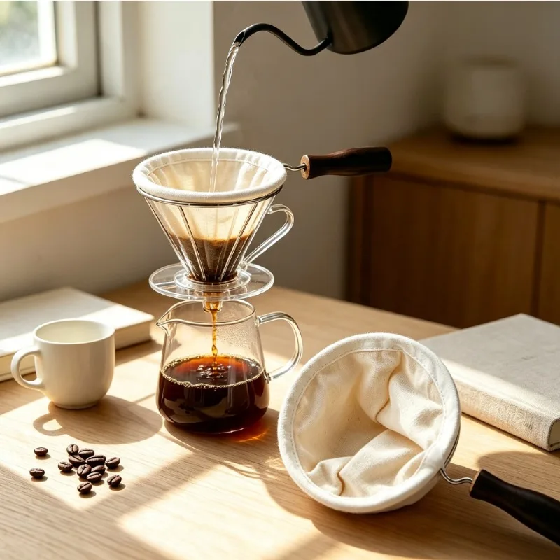 Cloth Coffee Filter More Sense of Ritual Handmade Filter Reusable Flannel Cloth Coffee Sock  for Coffee Lover Home Office Use