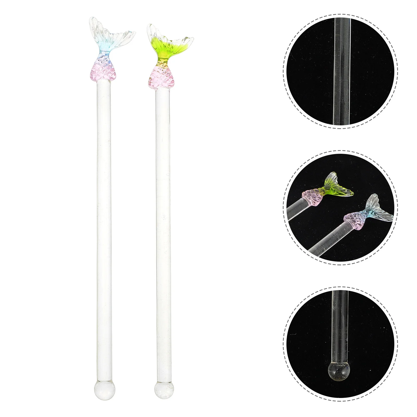 

2Pcs Mermaid Beverage Stir Rods Glass Material Wearresistant Stirring Stick for Bars Hotels Restaurants