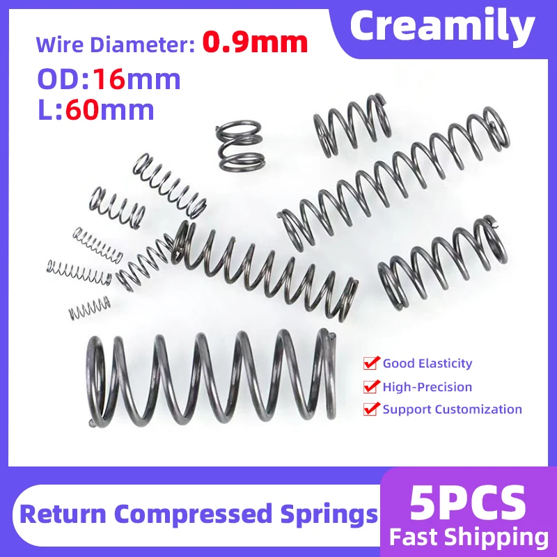 Creamily 5Pcs/Lot Y-type Compression Spring Return Spring Steel Pressure Coil Springs Wire Diameter=0.9mm OD=16mm Length=60mm