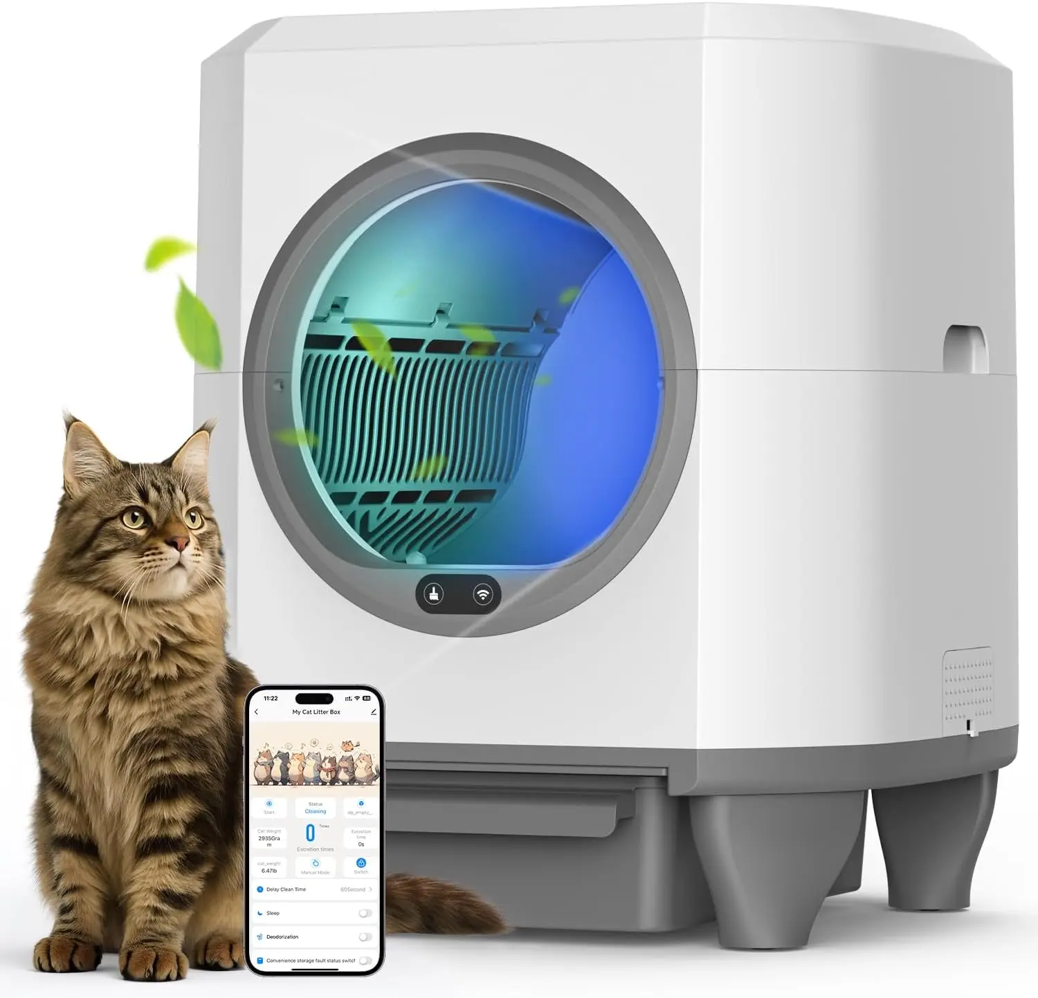 Self Cleaning Litter Box, Large Capacity Automatic Cat Litter Box with APP Control, Safety Sensors, Built-in Deodorizing Scent B