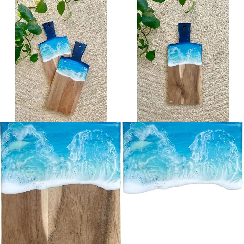 

Деревянный сервировочный поднос ручной работы в стиле волны с декоративным искусством из смолы, экологически чистый кухонный декор