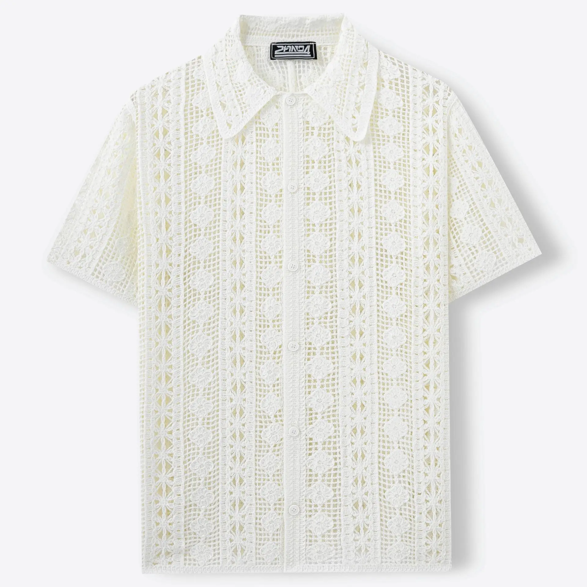 Men's luxury fashion men's hook flower hollow breathable knitted sweater vacation style casual water-soluble polo shirt top