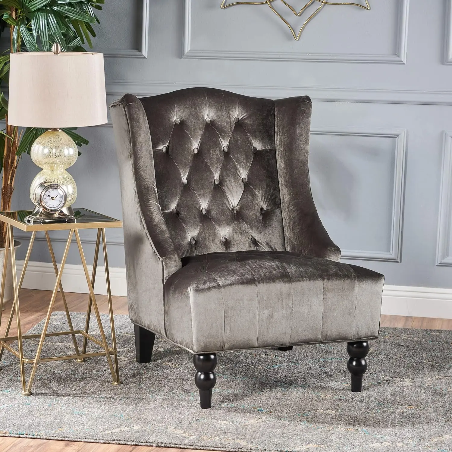 

Toddman High-Back Velvet Club Chair, Grey