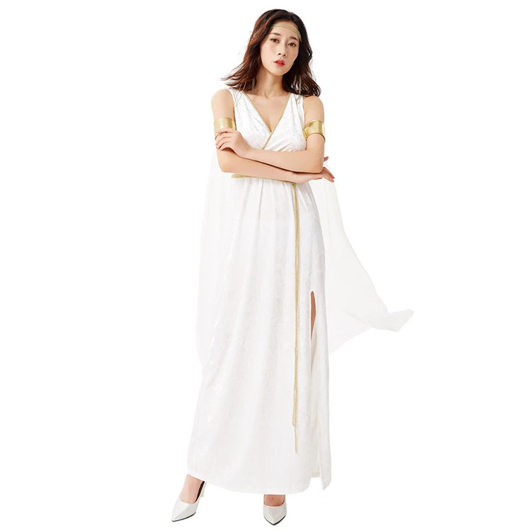 Costume da Godd Dr lungo bianco loween Spettacoli della mitologia nordica Abiti da spettacolo teatrale con piantine di ruolo di Godd gratuite