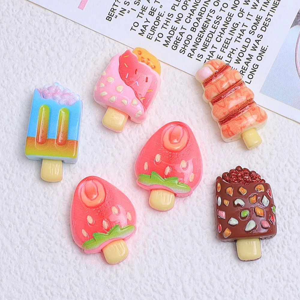 

Fruit Popsicle Resin Fake Foods Cabochon 20pcs Resins Flatback for DIY Decoration Accessories Wholesale Ornament Bulk Supplier