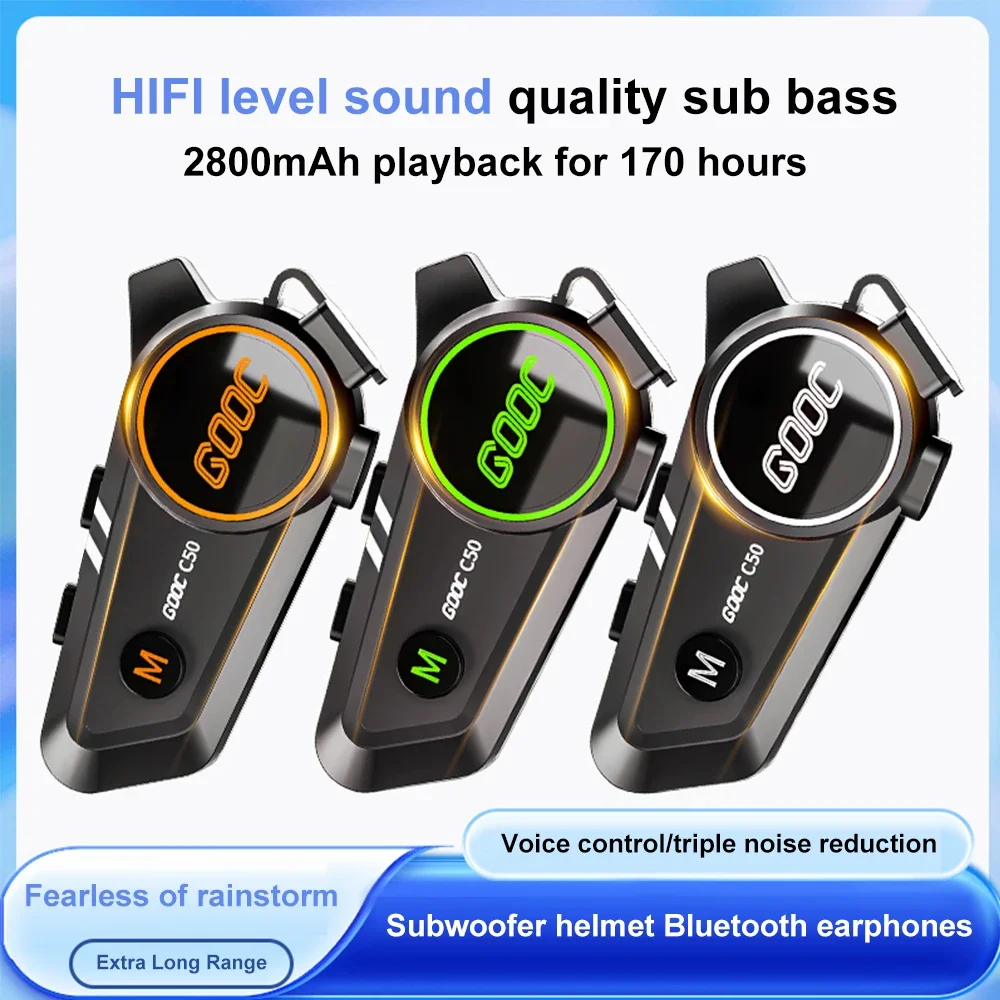 Kebidumei Motorcycle Helmet Headset Bluetooth Interphone Bicycle Intercom for 2 Rider Intercomunicador with Tri-colorful Light