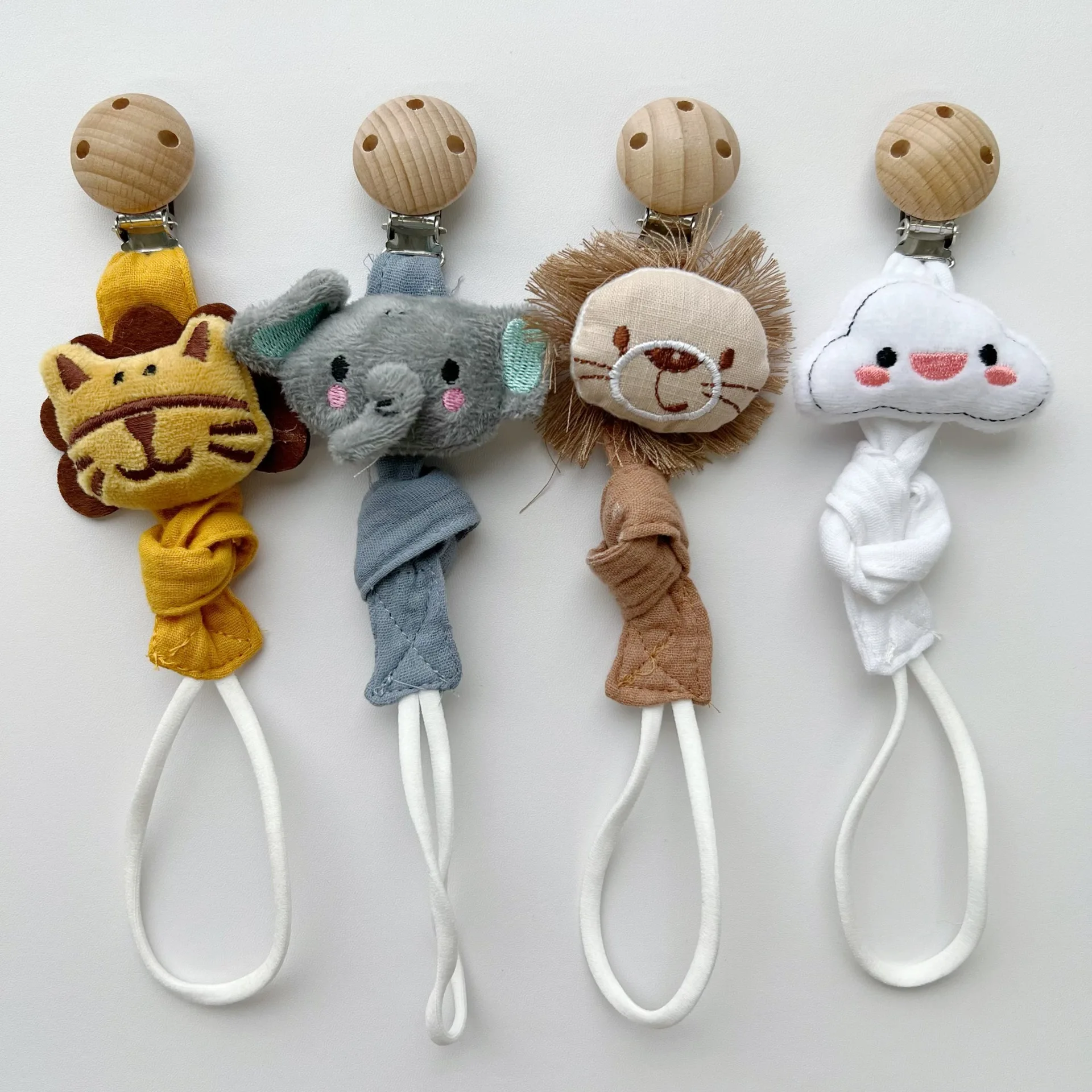 Cartoon Animal Baby Pacifier Chain for Newborn Pacifiers Leashes Fabric Lion Tiger Fox Pacifier Chain Knotted Anti-lost Rope
