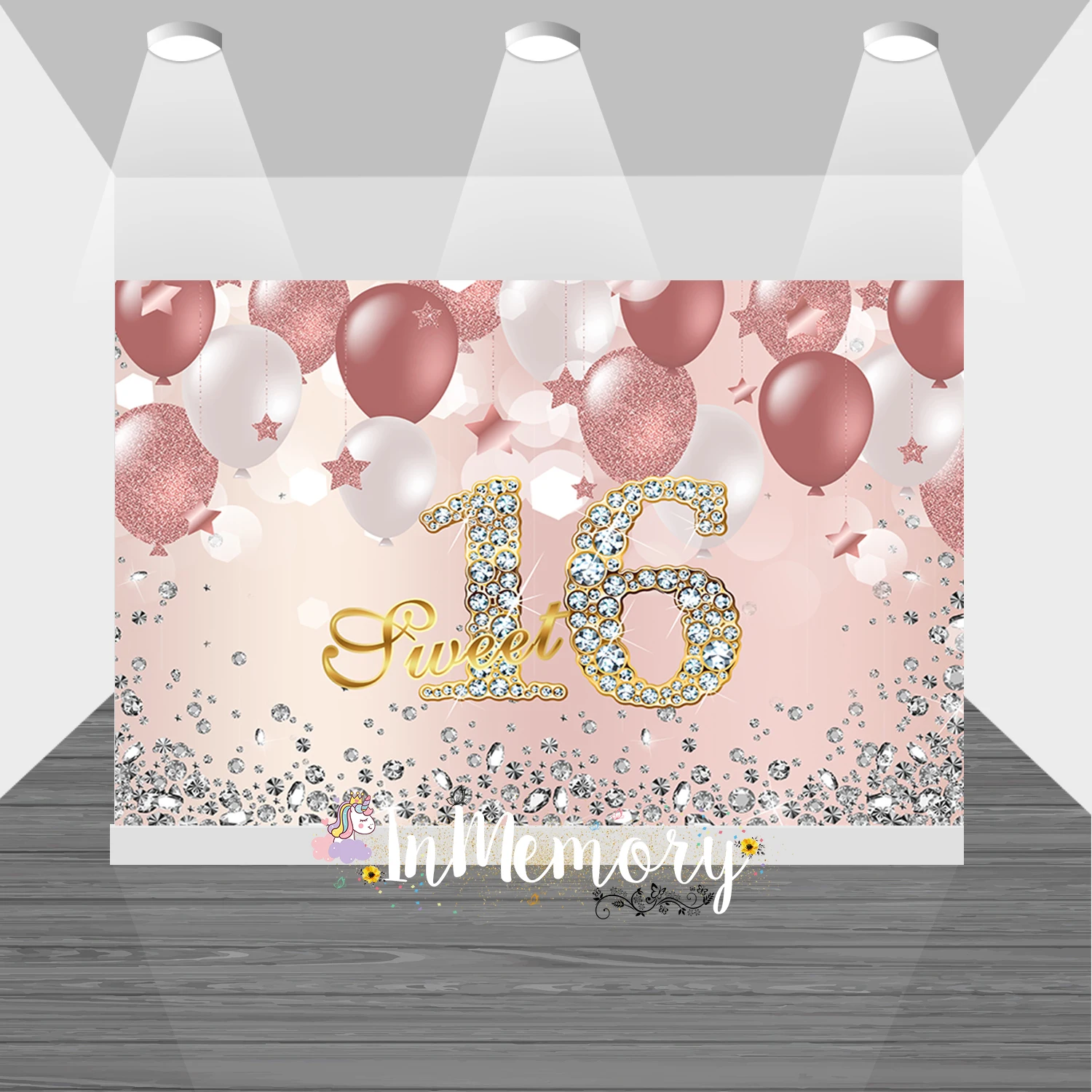 fondo fotografía Custom Silver Glitter Background Rosa Pink Balloons Sweet 16 Birthday Backdrop for Photo Studio photocall boda