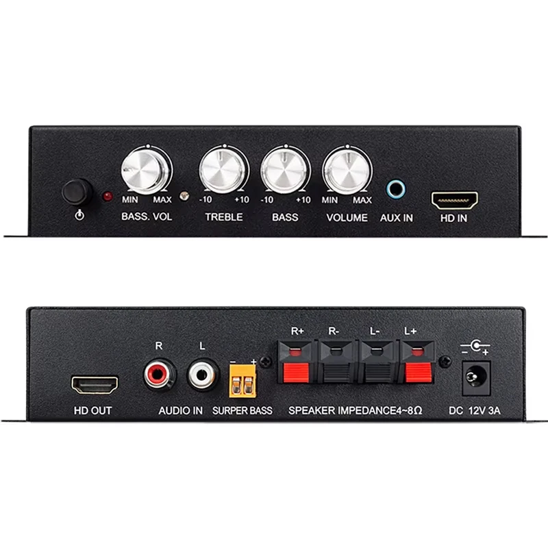 

HiFi 2,1-канальный усилитель мощности, стерео басовый усилитель звука RMS 80 Втx2 + 80 Вт, мини-медиаплеер класса D, автомобильный черный HDMI-совместимый вход/выход