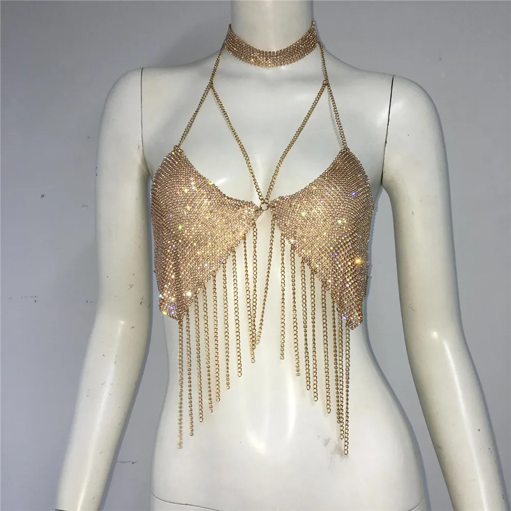 

Летний сексуальный топ с открытой спиной и бретелькой на шее, металлическая цепочка с кисточками, дизайн майки для вечеринки, клуба, камзол, блестящий ромбовидный укороченный топ с v-образным вырезом, женский