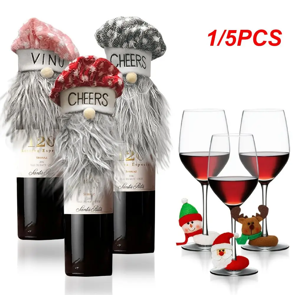 1/5PCS Christmas Decorative Wine Bottle Set Unique High Quality Cloth Trend Happy Demand Christmas Wine Glass Suit