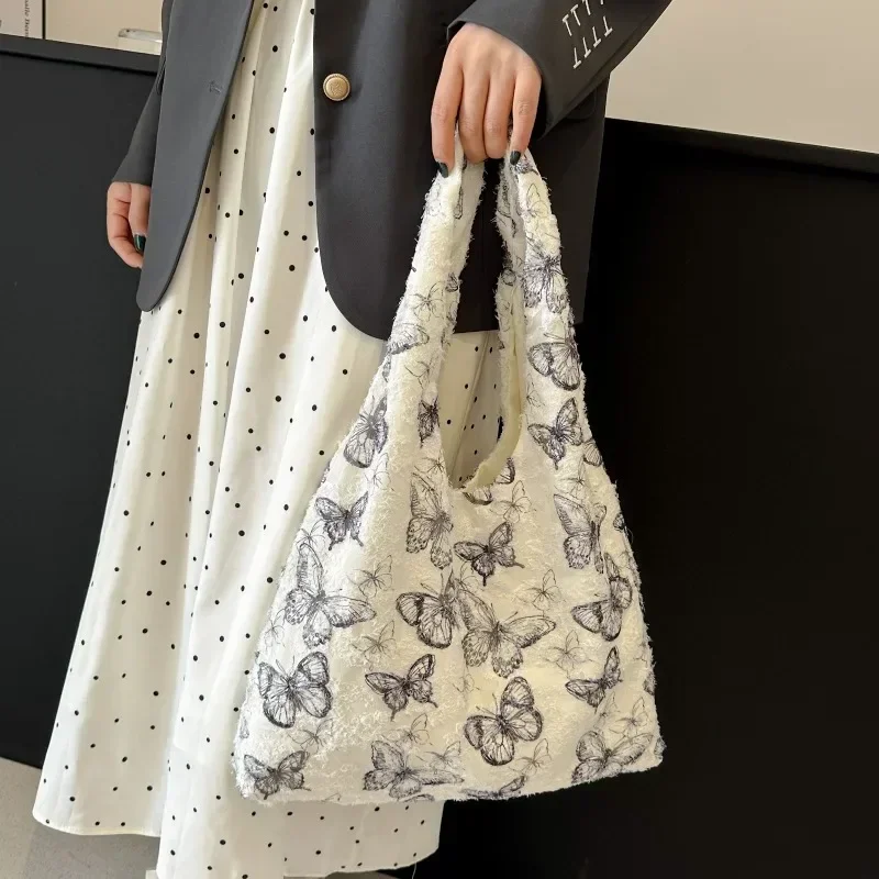 Bolso de mano de lona con flores y plantas para mujer, bolsa de hombro informal versátil de gran capacidad, gran calidad, a la moda, gran oferta, 2024