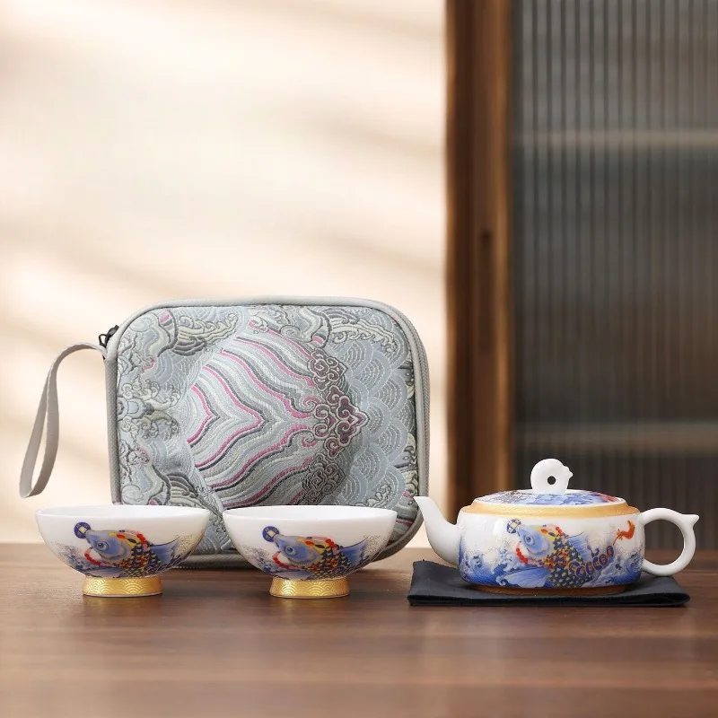 White Porcelain Travel Tea Set, Palace Lamp Teapot with 2 Cups, Portable Outdoor Tea Brewing Kit, Perfect Holiday Gift