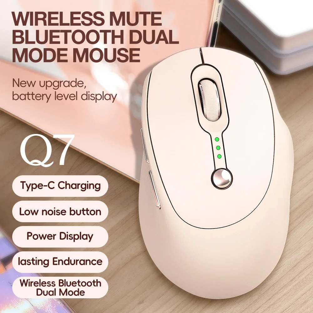 Dual-mode Bluetooth Mouse Wireless Mouse with Charge Display Silent Women's Bluetooth Milk Tea Color Matching Office Mouse ForPC