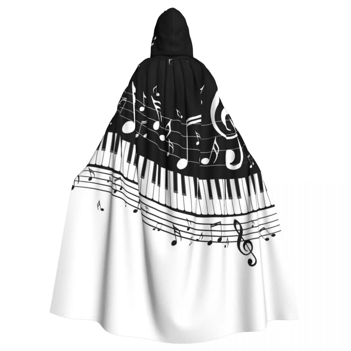 Abstract Piano Keys With Musical Notes Hooded Cloak Polyester Unisex Witch Cape Costume Accessory