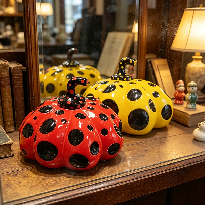 Kusama Yayoi Pumpkin Statue Japanese Art Wave Point Pumpkin Sculpture Fashion Design Brand Resin Crafts Office Home Decor
