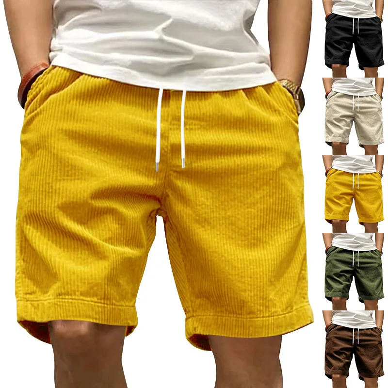 

Vintage Corduroy Shorts Men Summer Loose Drawstring Sports Middle Pant 2025 Heavy Weight Casual Cargo Short Trousers Streetwear