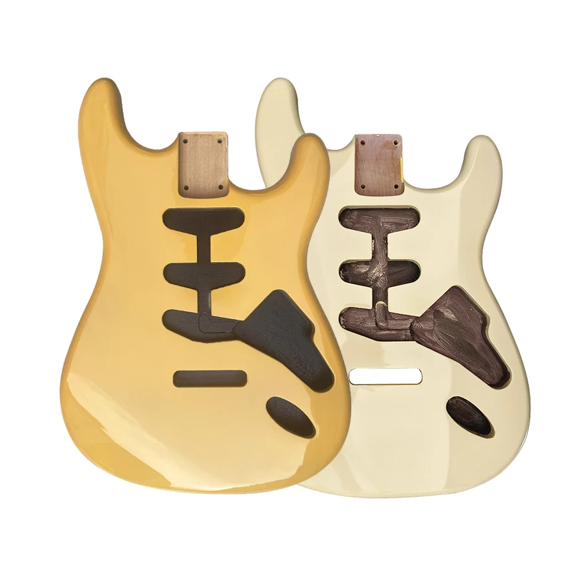 Alder ST Guitar Body, SSS Glossy Electric Guitar Part, Vintage Yellow Guitar Replacement for Stratocaster Style DIY