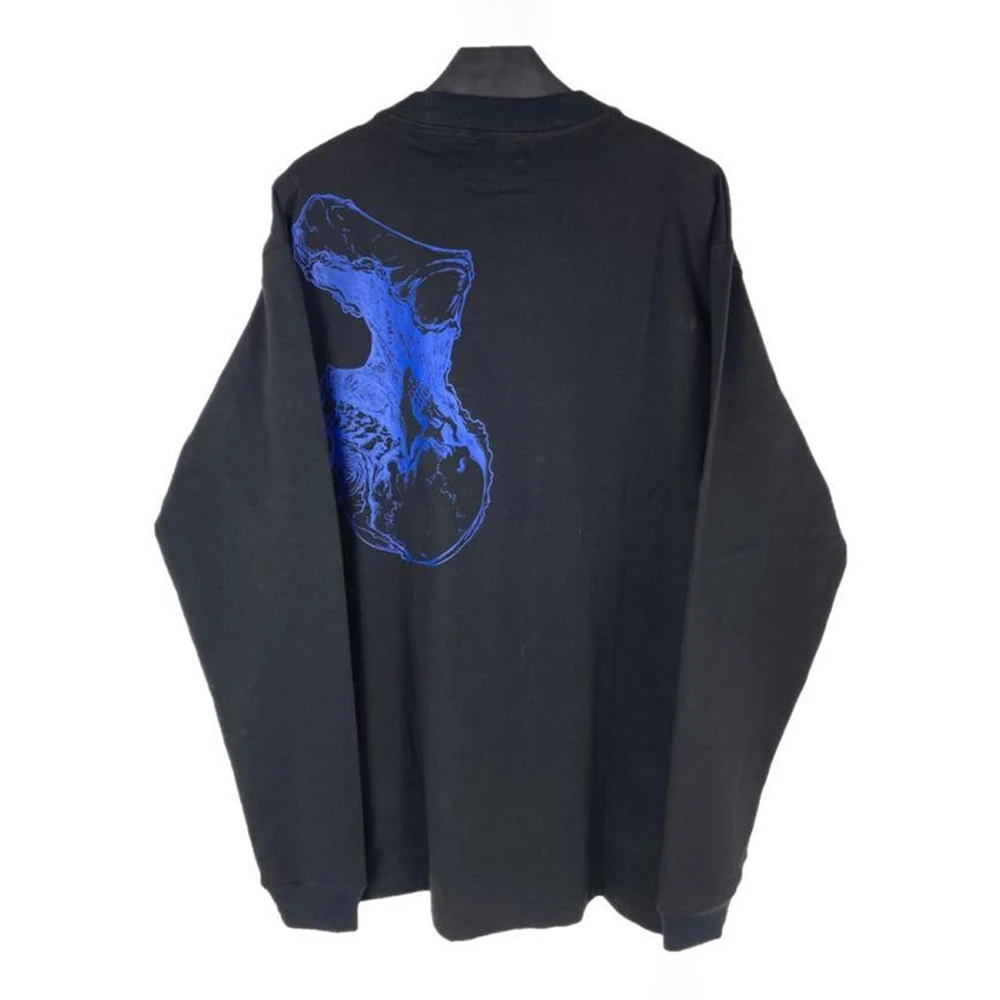 Mens Y2k Long-Sleeved T-Shirt Spring Autumn New Fashion Round Neck Printed Skull Unique Design Nose Buckle Silhouette Tops Men