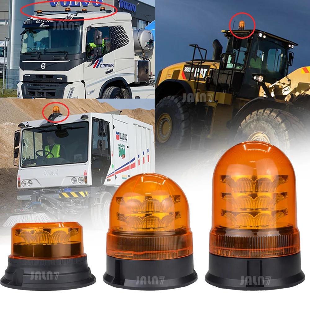 Magnetic Beacon LED Amber Flashing Light Emergency Warning for Vehicles Trucks Excavators Tractor Postal Car School Bus 12/24V