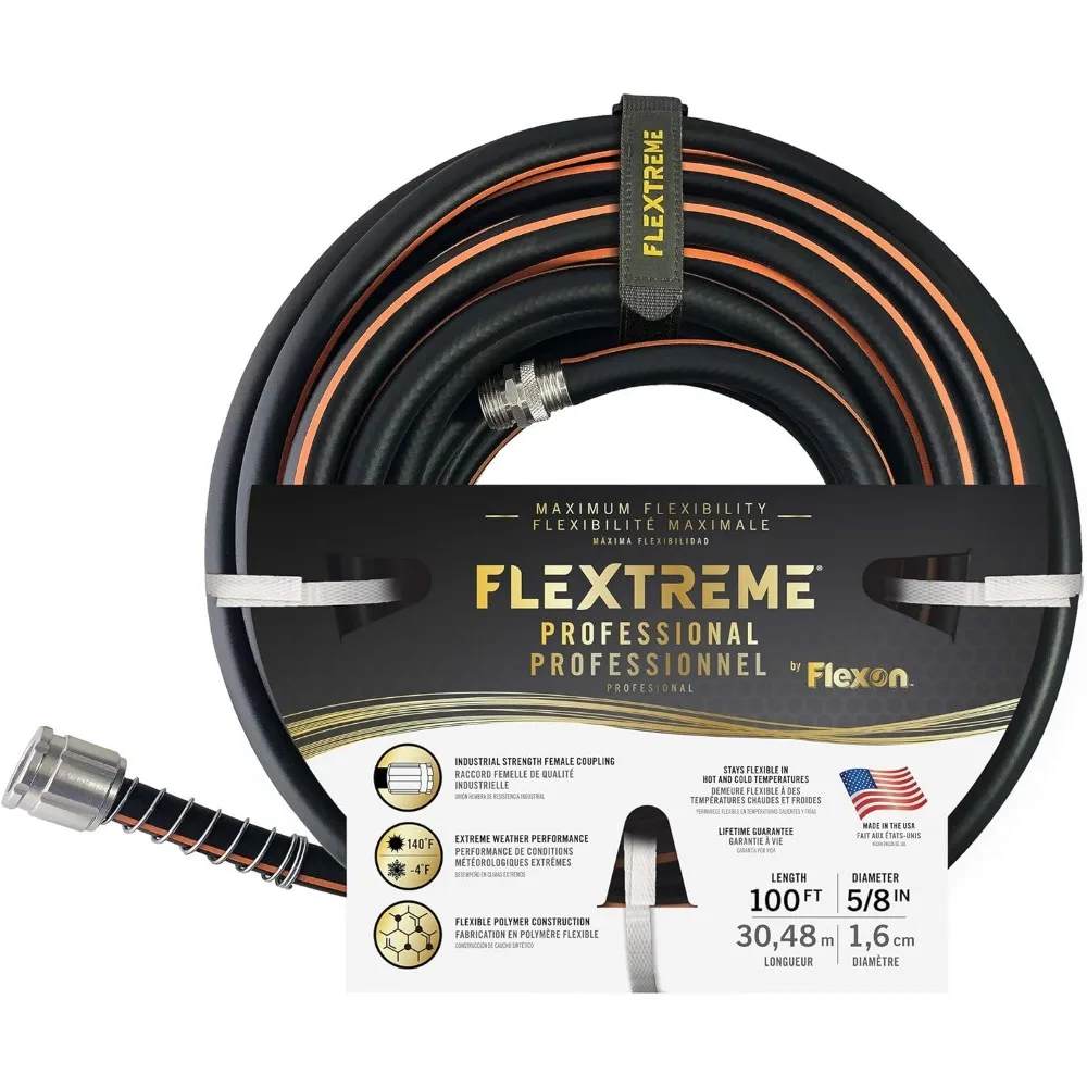 Flexon FLXP58100CN Flextreme Pro Performance Rubber Garden Hose, 100 Ft, Black  Water Hose